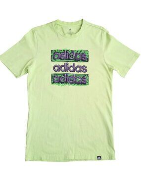 Adidas Men’s Light Green Graphic T-Shirt - Short Sleeve Crewneck, Size S